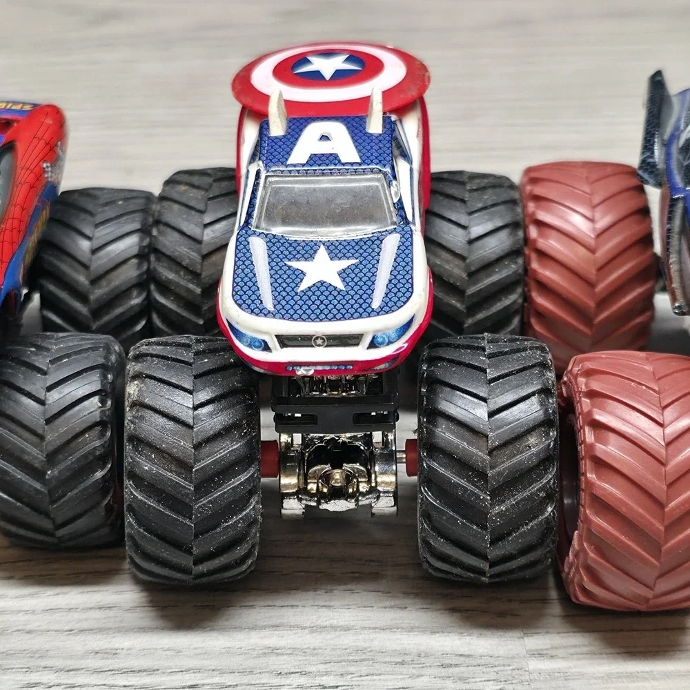 Hotwheels Monster Trucks Lot - Spider-Man, Captin America, Rare Dark Spider-Man